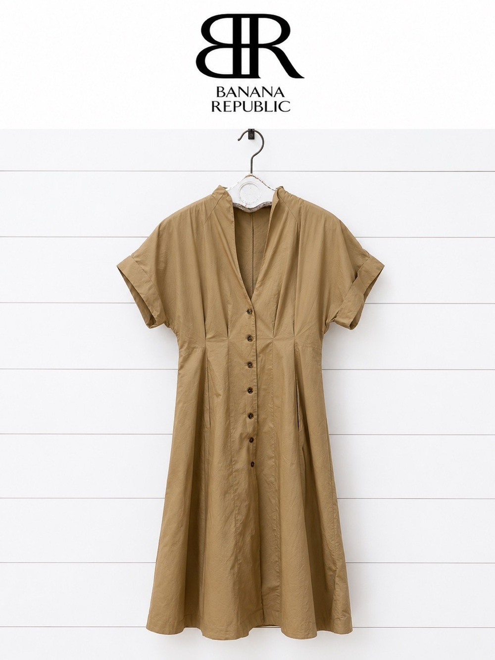 Banana Republic Button-Front Midi Dress – Camel – Size 6